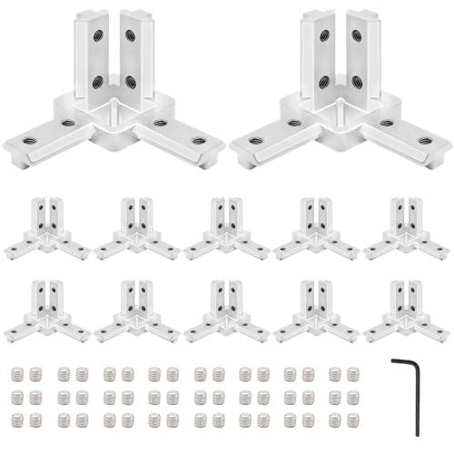 Image of 12pcs 4040 3-Way Angel Bracket Corner Connector 4040 Aluminum Extrusion Hardware T-Slot Accessories V-Slotted with Screws for 4040 Aluminum Profile 3D Printer Frame Parts Silver