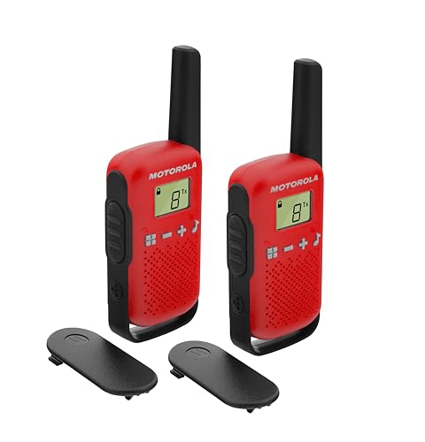 Motorola Solutions - T42 RED Walkie Talkie Talkabout PMR446, 16 Kanäle, Reichweite 4 km, Rot, 2 Einheiten, Gruppenruffunktion