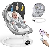 Baby Swing for Infants to Toddler - Electric Baby Swings Hold Up to 30 LB with 5 Point Safety Belt- Portable Swings with Remote Control Bluetooth & 3 Timing Set 3 Adjustable Gear 5 Speed Mode,Gray