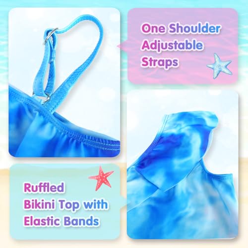 Image of Girls Tankini Swimsuit Two Piece Bathing Suit Colorful Toddler Kids Ruffle Swimwear Adjustable Strap Summer Beach