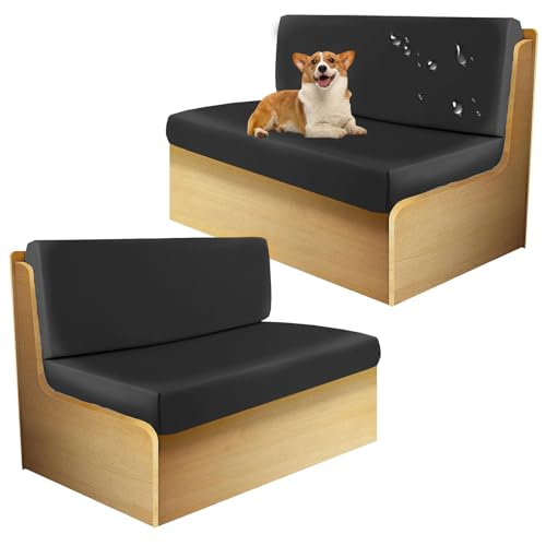 Vapor Fitness PU Leather RV Dinette Cushion Covers, RV Couch Cover Waterproof Stretchable, RV Seat Covers, Includes 2 Bench Cushion Cover & 2 Backrest Covers(Black)