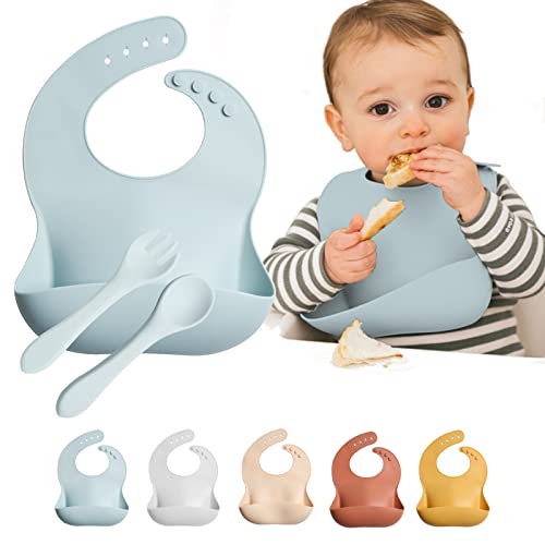 GODR7OY Kleinkind Utensilien Sets, Silikon Baby-Lätzchen mit Baby-Gabel und Löffel-Set für Jungen Mädchen (12-4607) Cover