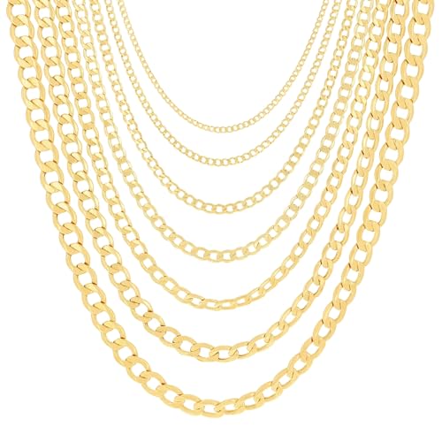 Nuragold 10K Real Yellow Gold Cuban Curb Link Chain Necklace 16