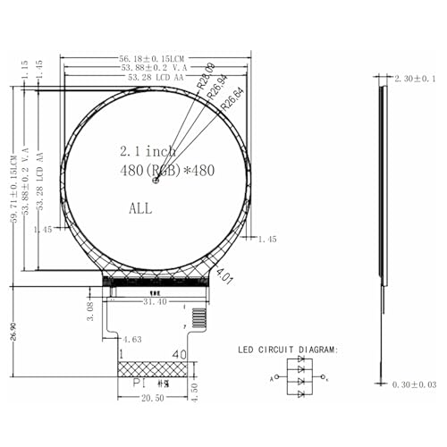 Image of TekGroAml 2.1 inch 480x480 400 nits Round LCD Display and Mini H /D Board | for PC Sensor Panel, Flight Sim Dashboard, Smart Watch, Windows Compatible
