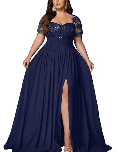 VOUIAO Women Sequin Plus Size Bridesmaid Dress Formal Prom GownNavyBlue3XL