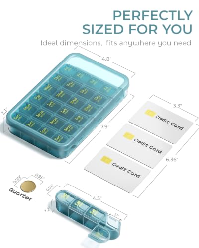 Image of Odaro Weekly Pill Organizer 4 Times a Day, BPA Free Daily Pill Box 7 Day, Large Travel Pill Case with 28 Compartment to Hold Medicine, Vitamin and Supplement - Dark Blue