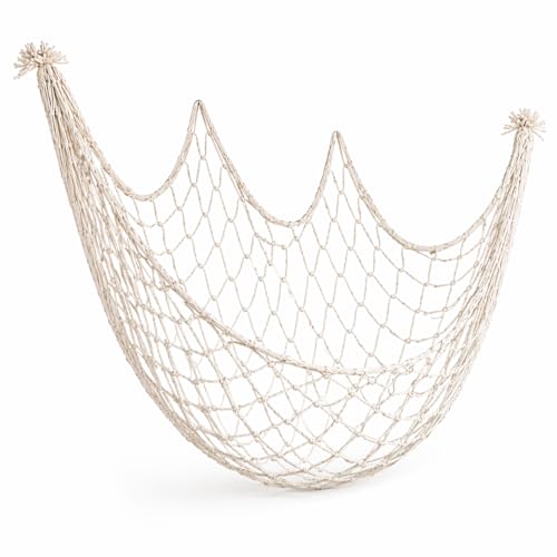 Decorative Fishing Net 80x40 Inch Large Decorative Fish Netting Table Runner Wall Photo Hanging Fishnet for Nautical Mermaid Pirate Ocean Themed Hawaii Beach Under the Sea Party Decorations Beige