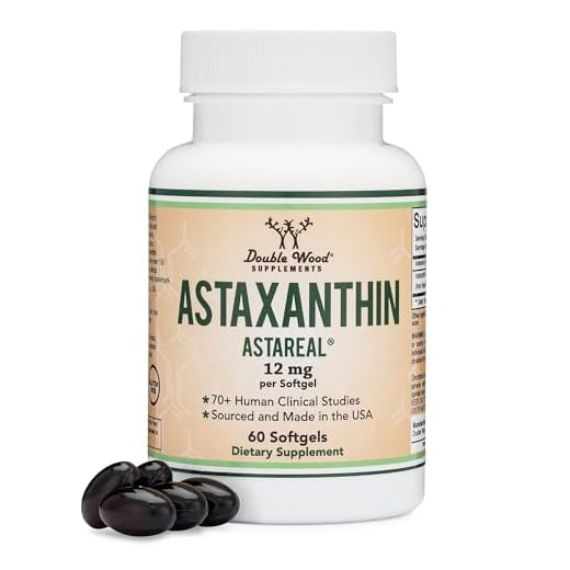Astaxanthin 12mg Max Strength (AstaReal: Natural Patented Astaxanthin with 70+ Human Clinical Trials - World's Most Studied Brand) Grown, Harvested, and Made in The USA (Astaxantina) by Double Wood