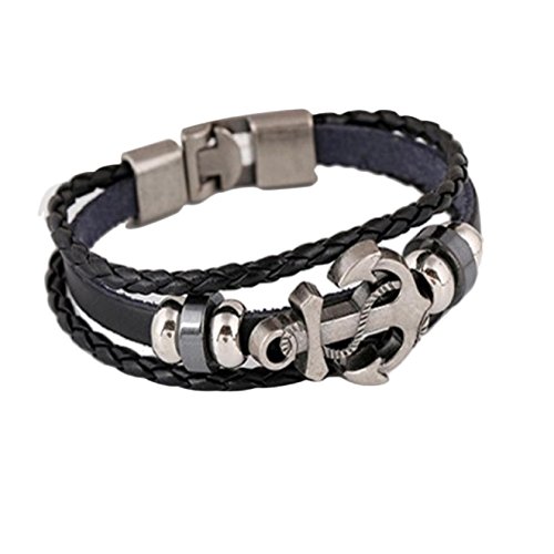 Susenstone Hombres de la pulsera de cuero de aleación de diseño de ancla