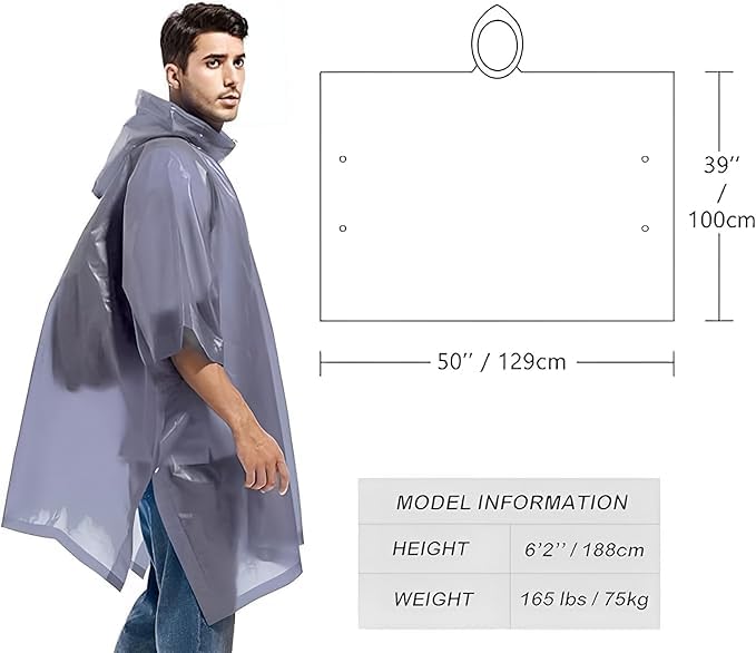 JITIFAZH 2 Stück Regenponcho, Wiederverwendbarer, Tragbarer Unisex-Regencape für Fahrrad, Wandern, Camping, Angeln, Konzert, Stadion, Festival (Grau)