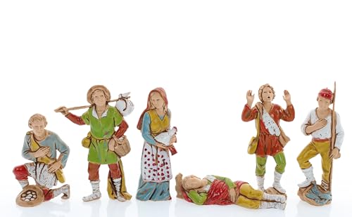 Moranduzzo Set de 6 Bergers pour Crèche de 8 cm – Compact 8 – Échelle 1:22 – Statuettes Indestructibles, Peintes à la Main, Style XVIIIe, Made in Italy, Sculpteur M. Landi
