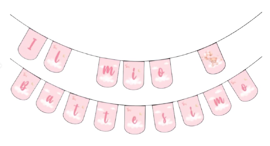 Set Battesimo Bambina Rosa 24 Ospiti (98 Pezzi: 24 Piatti 23cm, 24 Piatti 18cm, 24 tovaglioli, 24 Bicchieri, 1 tovaglia, 1 Festone)