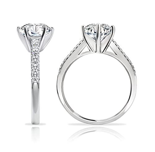 Hoops & Loops 925 Sterling Silver Round-Cut 3.00 Carat Cubic Zirconia 6-Prong-Set Solitaire Engagement Bridal Wedding Band Ring, Size 7 #TOP1
