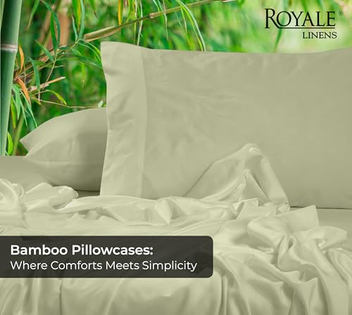 Image of Royale Linens Cooling Pillow Cases King Size Set of 2-100% Rayon Derived from Bamboo Cooling Pillowcase for Hot Sleepers - Soft & Silky Pillow Covers with Envelope Closure (Sage Green 20x40 Inches)