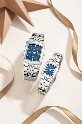 Image of Giordano Analog Pair Watch for Unisex with Square Dial, Crystal Indices, Date Display and Stainless Steel Strap