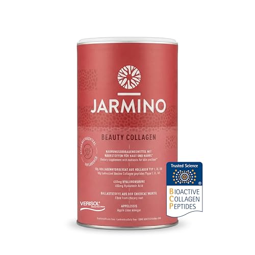 JARMINO Collagen Peptide mit Hyaluronsäure - Kollagen Pulver mit Vitamin C, Biotin, Zink - 450g - 30 Portionen - Für Strahlende Haut, Gesundes Haar und Starke Nägel