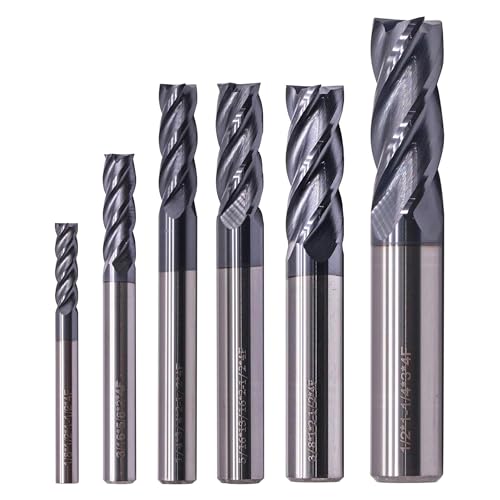 Image of BestParts High Performance 6Pcs Solid Carbide End Mills Set 1 /8 inch, 3 /16 inch, 1 /4 inch, 5 /16 inch, 3 /8 inch, 1 /2 inch - AlTiN Coated, 4 Flute, 30 Degree Helix, End Mill Bit Set, CNC Router Bit