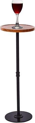 Miniatura 9 de Mesa de cóctel redonda, soporte moderno de pedestal para bebidas, color negro con parte superior de madera, mesa auxiliar pequeña para sala de Negro