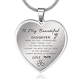 YOTHIWAD Collar para hija de mamá papá, a mi hija, collar con colgante de corazón inspirador, cumpleaños, graduación, regalos de Navidad de mamá papá, Acero inoxidable, No es una piedra preciosa
