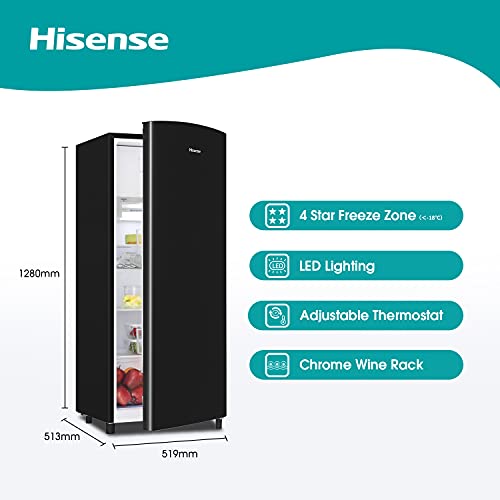 Hisense-RR220D4ABF-Frigorifico-Una-Puerta-Botellero-Cromado-estantes-XXL-164-L-de-capacidad-neta-128-cm-alto-Silencioso-40dBA-Color-Negro