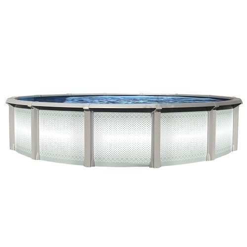 Lake Effect Pools 'Grand Cayman' 33 ft Round Above Ground Swimming Pool | 52 Inch Strong Extruded Resin Components | Bundle Includes: 25 Gauge Overlap Liner & Widemouth Skimmer