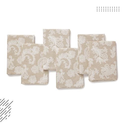 Serviettes de table coton 45x45 cm jacquard floral beige lavable machine - 3