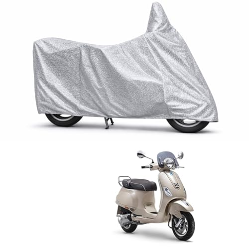 Image of 100% Waterproof Two Wheeler Body Cover Multi Layered Fabric Designed for Vespa Elegante | Belt Buckle Lock | Silver Mag