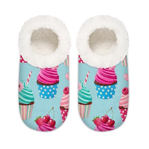 Chintiz Pantuflas para mujer, suaves, acogedoras, cálidas, para mujeres y hombres, cupcakes, mullidas, antideslizantes, con parte trasera cerrada, zapatos de casa para invierno, dormitorio, interior y