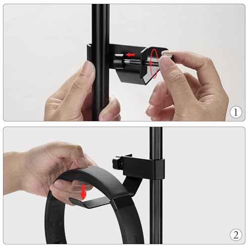 GEEKRIA for Creators Headphone Headset Holder Hanger Clip for Microphone Musical Stand, Universal Accessory, Can Hold Headphone, Tambourines, Cords (Black) by GEEKRIA - Image 3