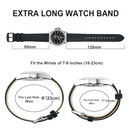 BISONSTRAP Extra Long Watch Bands 22mm, Leather Watch Straps for Men, XL Replacement Strap for Large Wrists, Black (Black Buckle) by BISONSTRAP - Used condition - Image 4