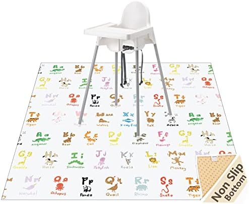 WOMUMON 51" Splat Mat for Under High Chair/Arts/Crafts, Baby Washable Spill Mat Waterproof Anti-Slip Floor Splash Mat, Portable Play Mat and Table Cloth