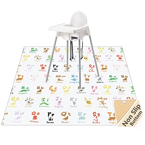 Image of WOMUMON 51" Splat Mat for Under High Chair/Arts/Crafts, Baby Washable Spill Mat Waterproof Anti-Slip Floor Splash Mat, Portable Play Mat and Table Cloth