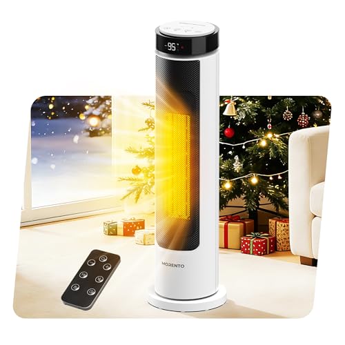 MORENTO Space Heater for Indoor Use, 1500W Ceramic Fast Heat, Electric Space Heater for Large Room with Remote, Thermostat, Digital Display, 5 Modes, 12H Timer, 70° Oscillation, 23dB White 1