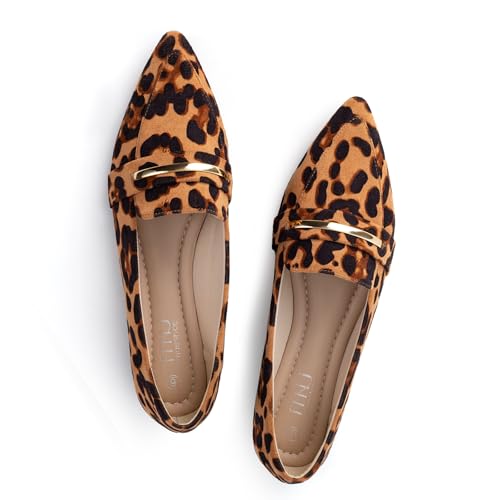 Image of MUSSHOE Loafers for Women Pointed Toe: Dressy Gold Bit Flats, Suede BusinessCasual Slip On Shoes for Office Work,Interview & Teacher