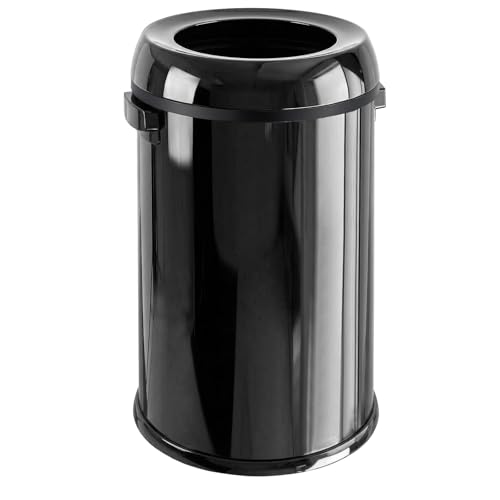 Image of Garvee 17 Gal /65 L Round Trash Can, Stainless Steel Open Top Garbage Can for Kitchen, Heavy Duty Commercial Trash Bin for Restaurant Home Office, Gloss Black | Stainless Steel Swing Top Garbage Can, Large Capacity Waste Bin for Kitchen Restaurant Home Office, Gloss Black