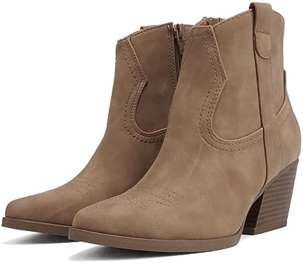 Soda “ABEAM” ~ Women Pointed Toe Medium Heel Ankle Shaft Western Boot Bootie with Side Zipper (TAUPE NUBUCK, 11) | Image 1