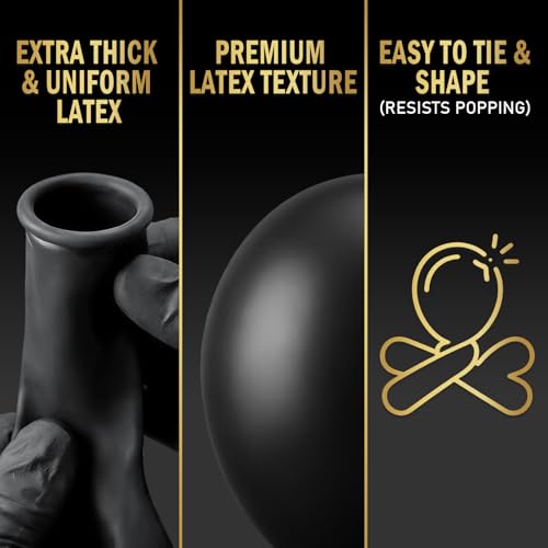 Image of Pro Duralatex Black Extra-Thick Balloons 100 Pack 12 inch | Black Balloons for Long-Lasting Professional Party Decorations, Large New Year Birthday Graduation Wedding Anniversary