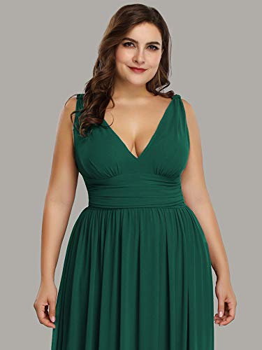 Image of Ever-Pretty V Neck Sleeveless Pleated Chiffon Maxi Plus Size Formal Dress for Women Bridesmaid Dresses 09016-DA