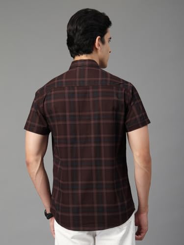 Image of Majestic Man Men's Slim Fit Premium Pure Cotton Plaid Check Half Sleeve Casual Shirt