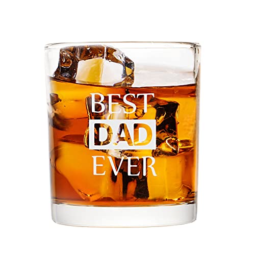 Fathers Day Gift for Dad, Best Dad Ever Whiskey Glass, Father’s 10 Oz Old Fashioned Glass, Novelty Scotch Glass to Dad Daddy Father Husband Friend, Novelty Gift Idea on Father’s Day Birthday