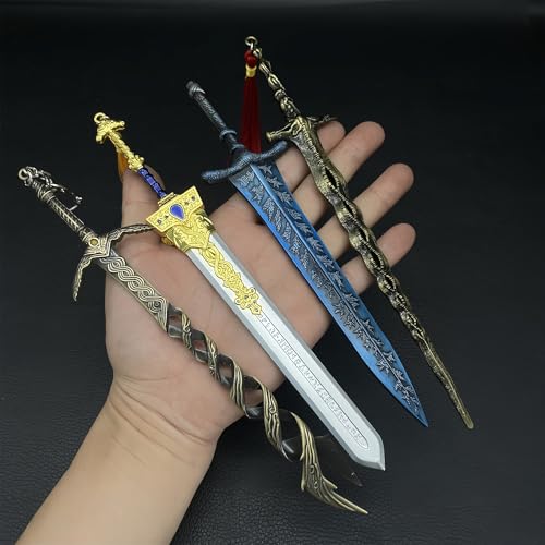 Game Box Set of 4 Metal Model Weapon Sword Keychain Royal Great Godslayer Great Dark Moonlight Great Sacred Relic Sword Cosplay Prop Collection Backpack Desktop Display Decoration - Thumbnail 6
