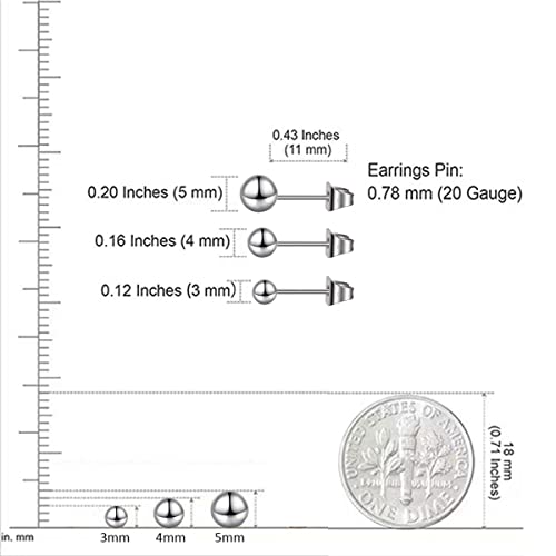 Titanium Ball Earrings Hypoallergenic Studs for Women Men Sensitive Ears Black 3mm 4mm 5mm Titanium Backs2