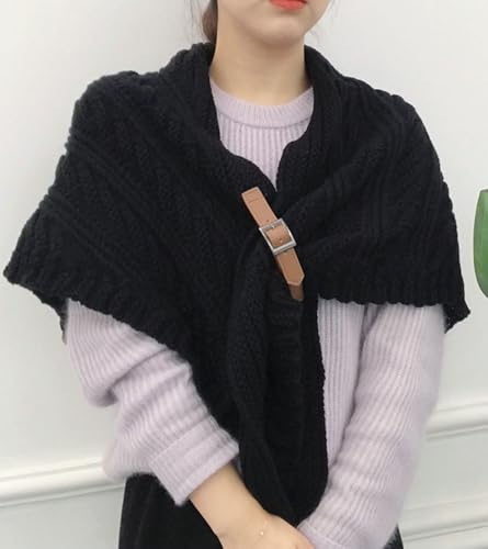 Knitted Triangle Shawl Wraps with Buckle Fall Winter Scarf Cozy Ponchos Warm Ladies Sweater Triangular Cape4