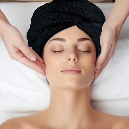 image for HOMEXCEL 5 Pack Large Microfiber Hair Towel Wrap for Women, Black- 40 