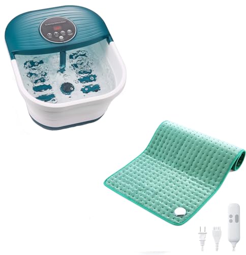 Image of Collapsible Foot Spa Bath Massager with Heat, Bubble and Timer, 95-118℉ Adjustable Temperature & XXX-Large King Size Heating Pad 6 Heat Settings, 18" X 33" Fast Heating Pad with 2H Auto Shut Off