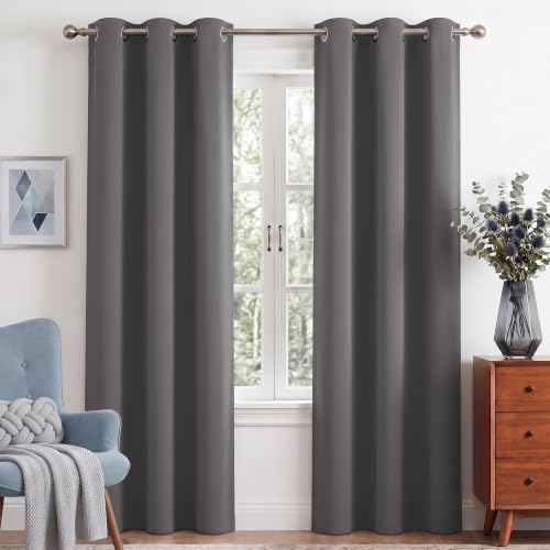 Image of NICETOWN Grey Light Blocking Curtains 84 Inches Long 2 Panels for Living Room, Bedroom, Office Thermal Insulated Blackout Drapes Solid Grommet Noise Reducing Window Curtains, W40