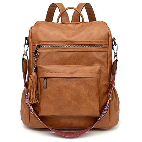 Cheruty Backpack Womens Large Waterproof Rucksack Ladies Lightweight Leather Backpack Travel Casual Daypacks Shoulder Bags Tan Cover