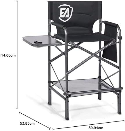 EVER ADVANCED 30.7" Seat Height Directors Chair Folding Bar Stool Tall Foldable Chair for Makeup Artist with Side Table Cup Holder Easy Get in Out for Elderly Camping Chair Supports 350LBS(Black)