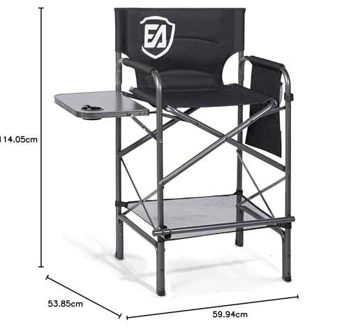 EVER ADVANCED 30.7" Seat Height Directors Chair Folding Bar Stool Tall Foldable Chair for Makeup Artist with Side Table Cup Holder Easy Get in Out for Elderly Camping Chair Supports 350LBS(Black)