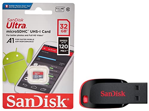 SanDisk Ultra microSD UHS-I Card 32GB, 120MB/s R & Cruzer Blade SDCZ50-016G-135 16 GB USB 2.0 Pen Drive (Red) SanDisk Ultra microSD UHS-I Card 32GB, 120MB/s R & Cruzer Blade SDCZ50-016G-135 16 GB USB 2.0 Pen Drive (Red)
